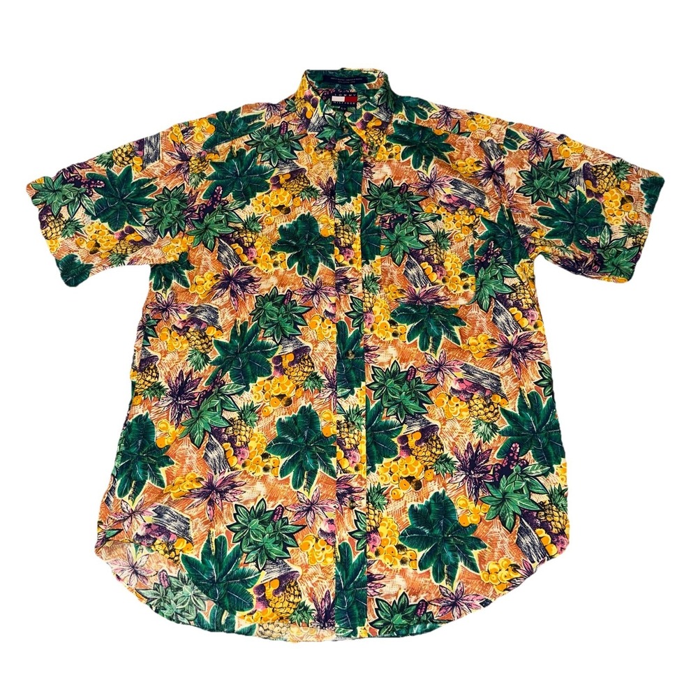 Tommy Hilfiger Hawaiian Floral Shirt Mens Small Multicolor Cotton Short Sleeve